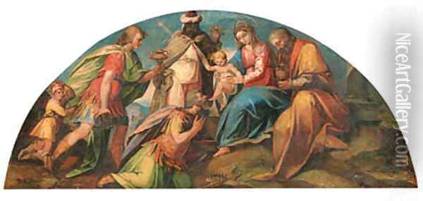 The Adoration of the Magi, a lunette Oil Painting - Tuscan School
