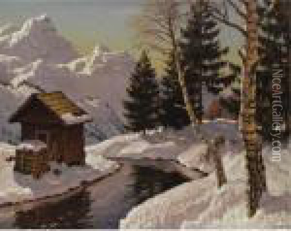 Winter Landscape Oil Painting - Mikhail Markianovich Germanshev