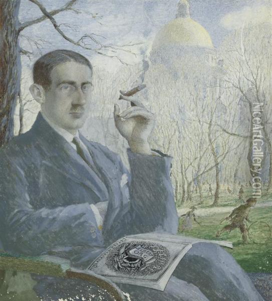Portrait Of A Gentleman Smoking A Cigar Oil Painting - Sergei Vasil'evich Chekhonin
