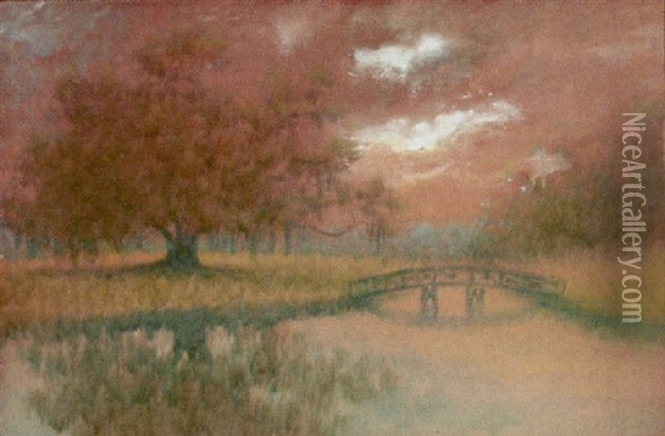 Bayou Scene With Bridge Oil Painting - Alexander John Drysdale