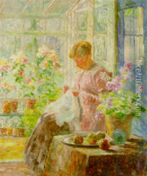 Sewing In The Sunroom Oil Painting - Evert Pieters