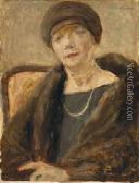 Bildnis Lola Leder (1892 - 1977) Im Pelzmantel - Studie Oil Painting - Max Liebermann