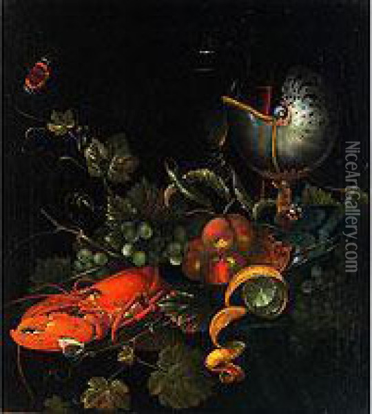 Stilleben Mit Fruchten, Hummer Und Nautilus Oil Painting - Elliger D. A Ottmar