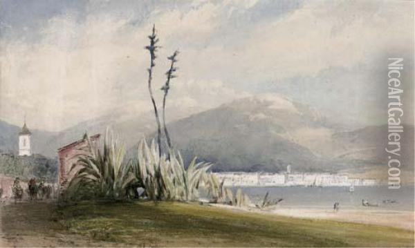 View Across The Bay Towards Nice Oil Painting - William Callow