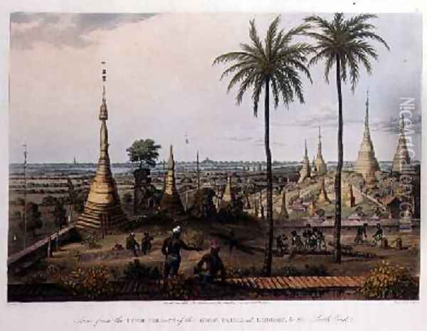 Scene from the Upper Terrace of the Great Pagoda at Rangoon to the South East Oil Painting - Joseph Moore