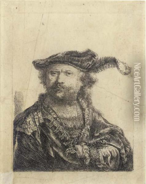 Self Portrait In A Velvet Cap With Plume Oil Painting - Rembrandt Van Rijn