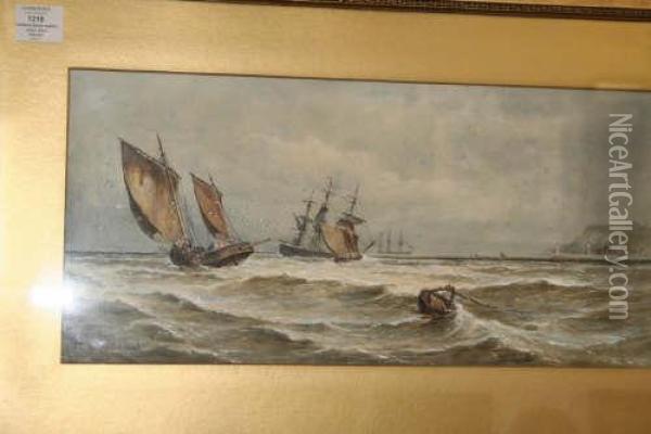 'scarboro' Signed And Dated 1896 10 X 21in Oil Painting - Thomas Bush Hardy