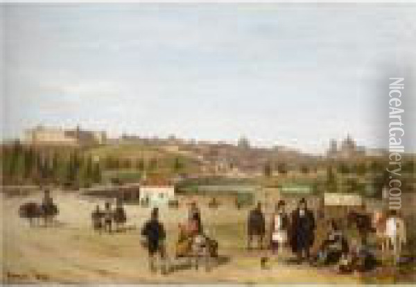 View Of The Palacio Real And San Francisco El Grande, Madrid Oil Painting - Guiseppe Canella