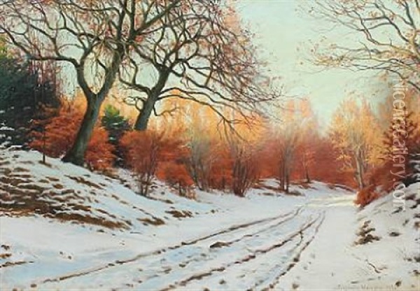 Forest Scape At Wintertime Oil Painting - Sigvard Marius Hansen