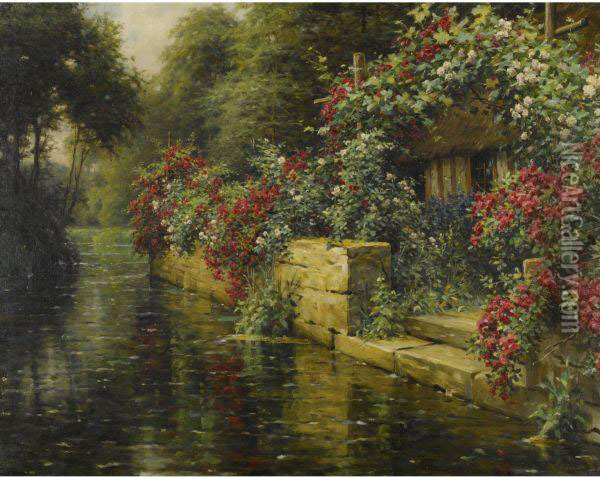 Rambling Roses On A River Landing Oil Painting - Louis Aston Knight