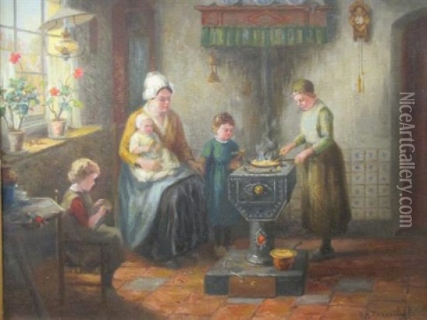 Dutch Kitchen Interior Scene Oil Painting - Hendricus Anthonius Dievenbach
