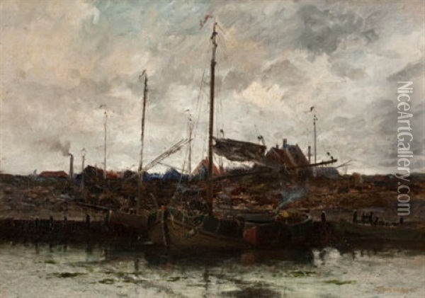 Ships At The Hague Oil Painting - Charles Paul Gruppe