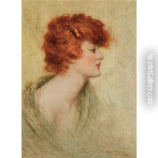 Red-haired Beauty In Profile Oil Painting - Harry Herman Roseland