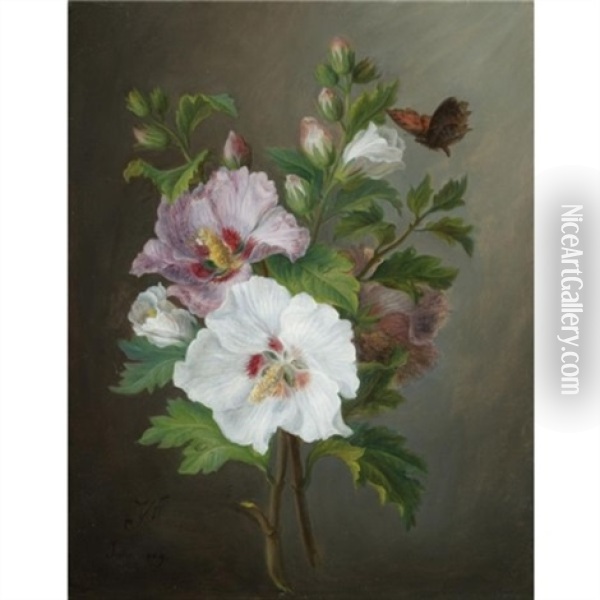 A Still Life Of A Bouquet Rose Of Sharon Oil Painting - Joseph-Laurent Malaine