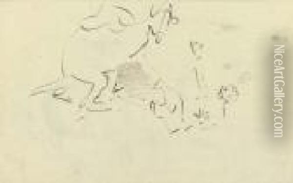 The Boxing Kangaroo (
Recto
) And A Subsidiary Sketch (
Verso Oil Painting - Joseph Ii Crawhall