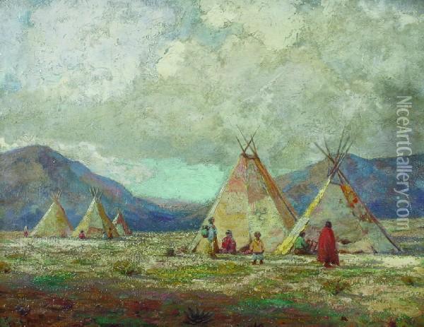 Indian Encampment Oil Painting - Royal Hill Milleson