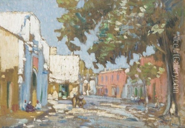 Place A Tlemcen (algerie) Oil Painting - Olynthe Madrigali