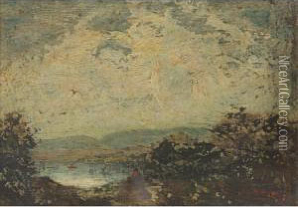 Landscape With Figures On A Lake Oil Painting - Ralph Albert Blakelock