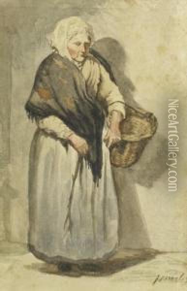 Market Woman Oil Painting - Jozef Israels