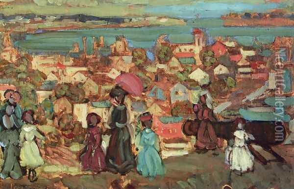Village By The Sea Oil Painting - Maurice Brazil Prendergast