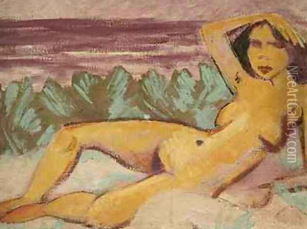 Reclining Nude 1914 Oil Painting - Otto Muller