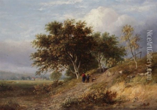 Figures In A Landscape Oil Painting - Samuel David Colkett