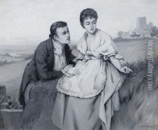 A Courting Couple, In A Pastoral Landscape Oil Painting - William Magrath