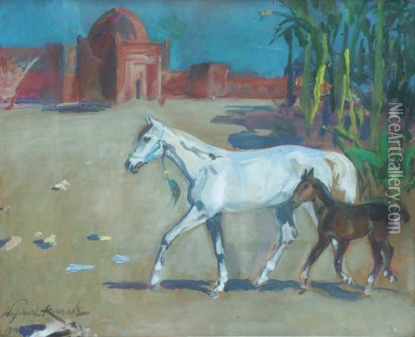 Para Arabow Na Tle Meczetu Oil Painting - Wojciech Von Kossak