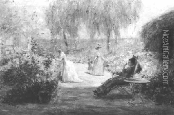 Promenade Au Jardin Oil Painting - Louis-Hilaire Carrand