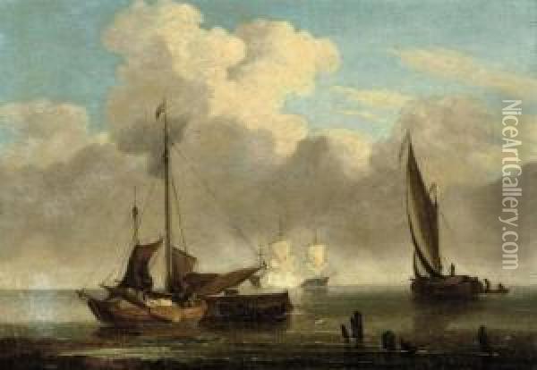 Dutch Fishermen Setting Sail Oil Painting - Jan Van De Capelle