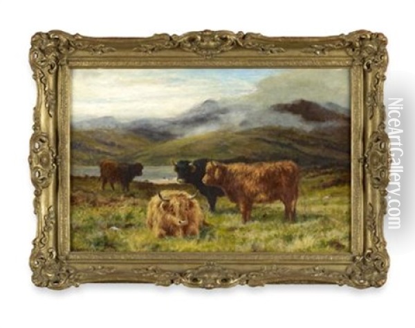 Highland Yearlings Oil Painting - Louis Bosworth Hurt