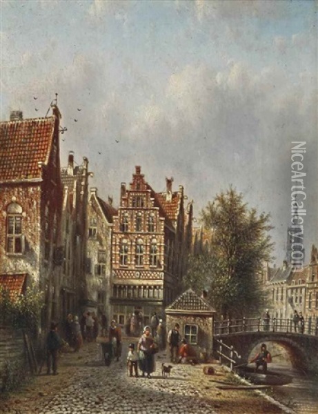 A Capriccio View Of A Sunlit Street In Amsterdam Oil Painting - Johannes Franciscus Spohler