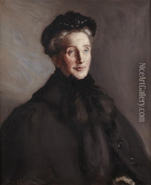 Half Length Portrait Of A Lady In Black - Lady Skelton Oil Painting - Francis Campbell Boileau Cadell