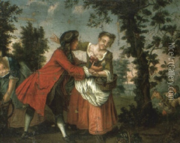 Rustic Courtship Oil Painting - Nicolas Lancret