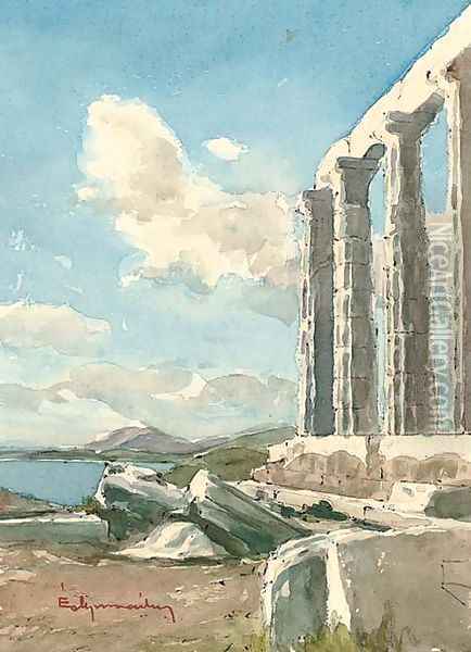 The Temple of Poseidon, Cape Sunion, Attica Oil Painting - Angelos Giallina