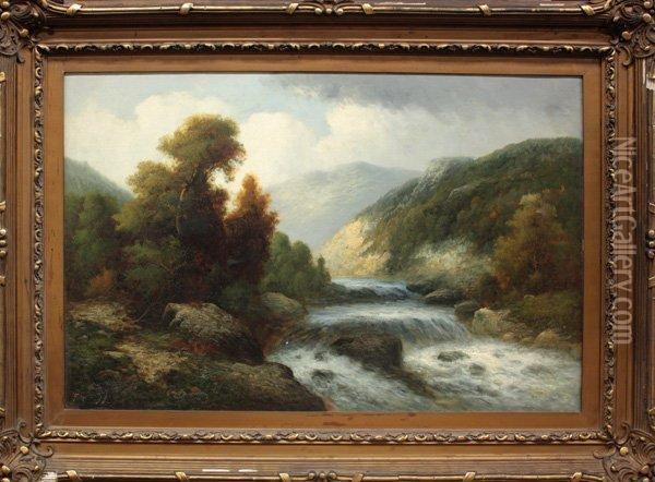 River And Mountain Landscape Oil Painting - Charles-Francois Daubigny