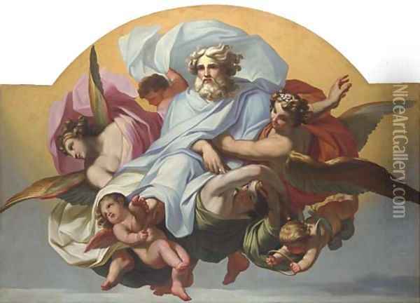 God the Father with angels and cherubs Oil Painting - Anton Raphael Mengs