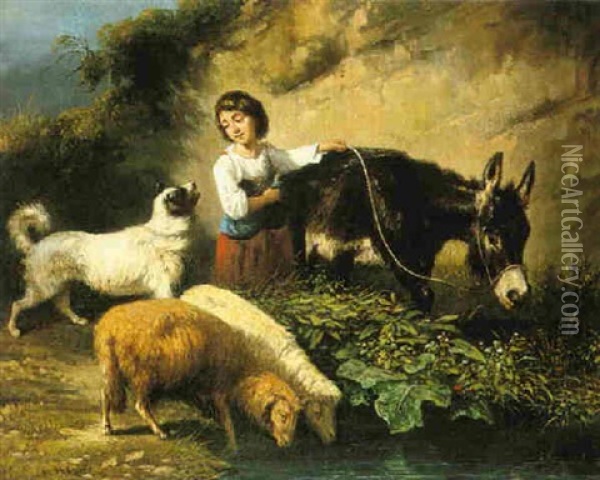 A Shepherdess Oil Painting - Antonio Milone