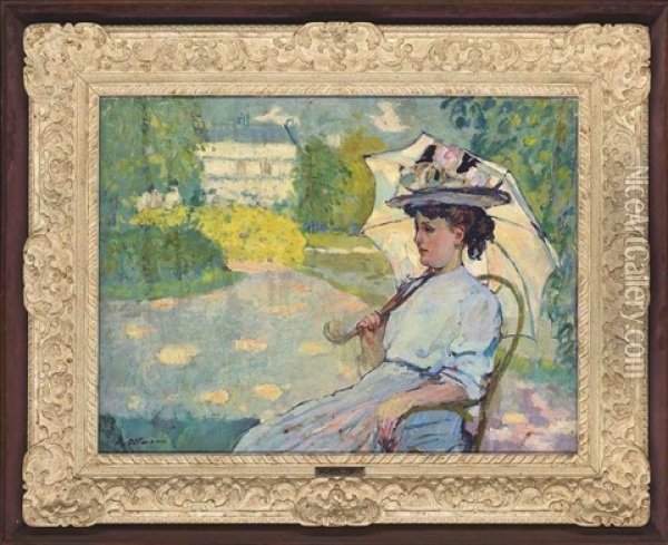 Lady With A Parasol Oil Painting - Henri Ottmann