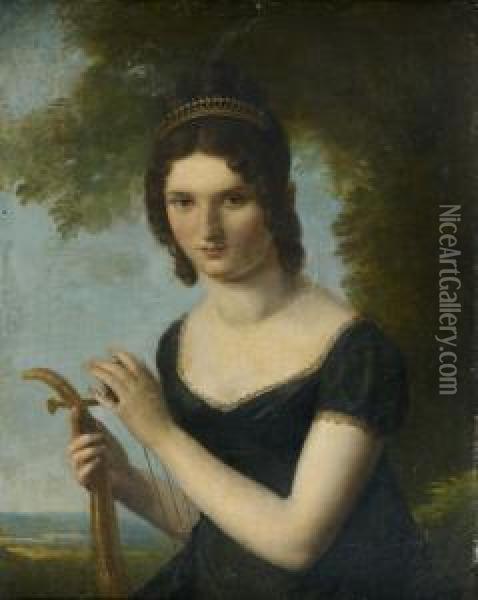 Portrait Presume De La Marechale Jourdan Jouant De La Lyre Dans Un Paysage Oil Painting - Julie Philipault