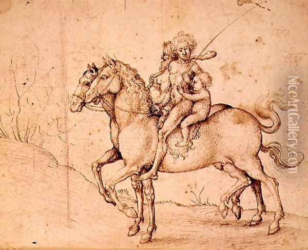 Savages on Horseback Oil Painting - Ludwig Schongauer