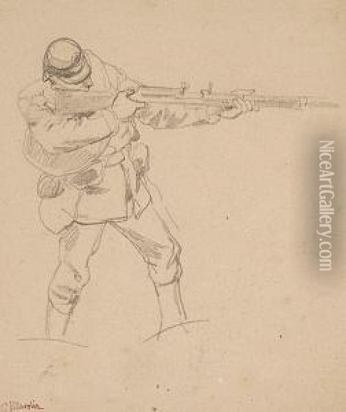 Soldat Mit Angelegtem Gewehr Oil Painting - Carl Von Haberlin