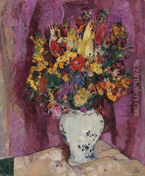 Bouquet Au Vase De Porcelaine Oil Painting - Marcel Jefferys