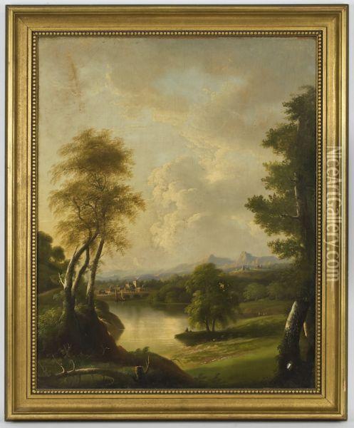A River Landscape Oil Painting - Edmund C. Coates