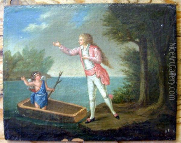 Gentleman Alongside Cupid In A Boat Oil Painting - Marianne Kirzinger