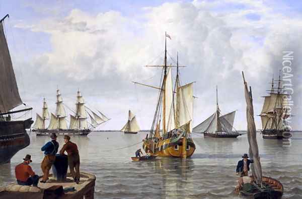 Shipping in the Thames Estuary, 1820 Oil Painting - John Thomas Serres