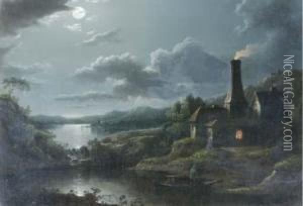 A Moonlit River Landscape Oil Painting - Sebastian Pether