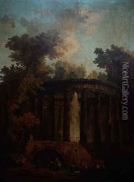 Capriccio of a Fountain in a Circular Colonnade Oil Painting - Hubert Robert