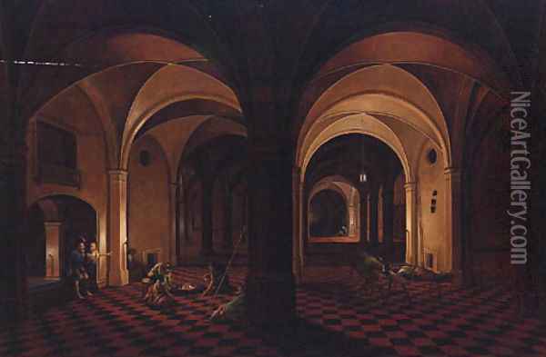 The interior of a crypt with the Liberation of Saint Peter Oil Painting - Peeter, the Elder Neeffs