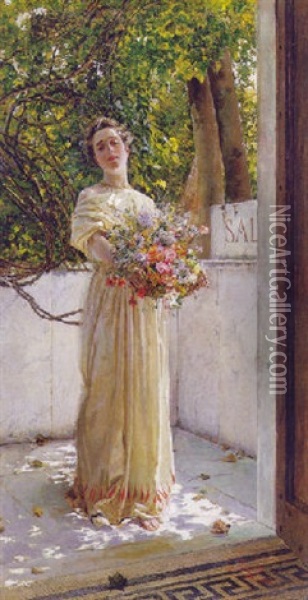 The Flower Gatherer Oil Painting - Gioacchino Pagliei